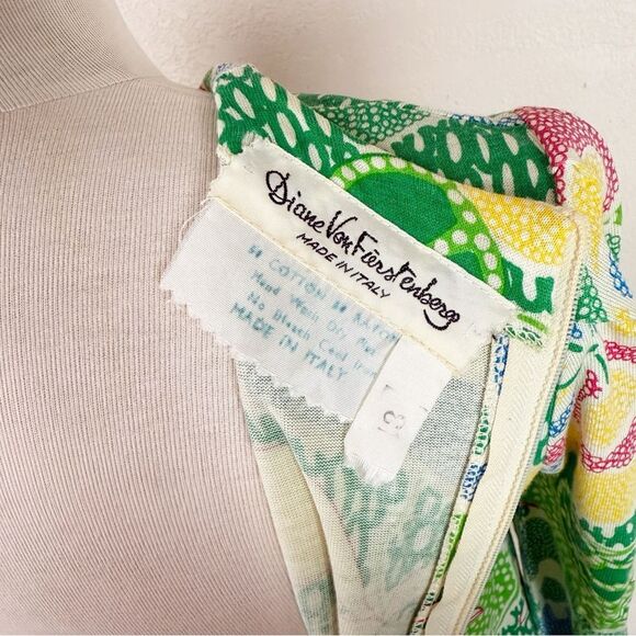 RARE Vintage Diane Von Furstenberg 60s Mod Groovy Psychedelic Green Floral Dress - Picture 9 of 11